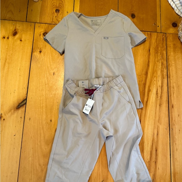 Figs Other - Figs Tan Jogger Scrub Pants with Burgundy Tie